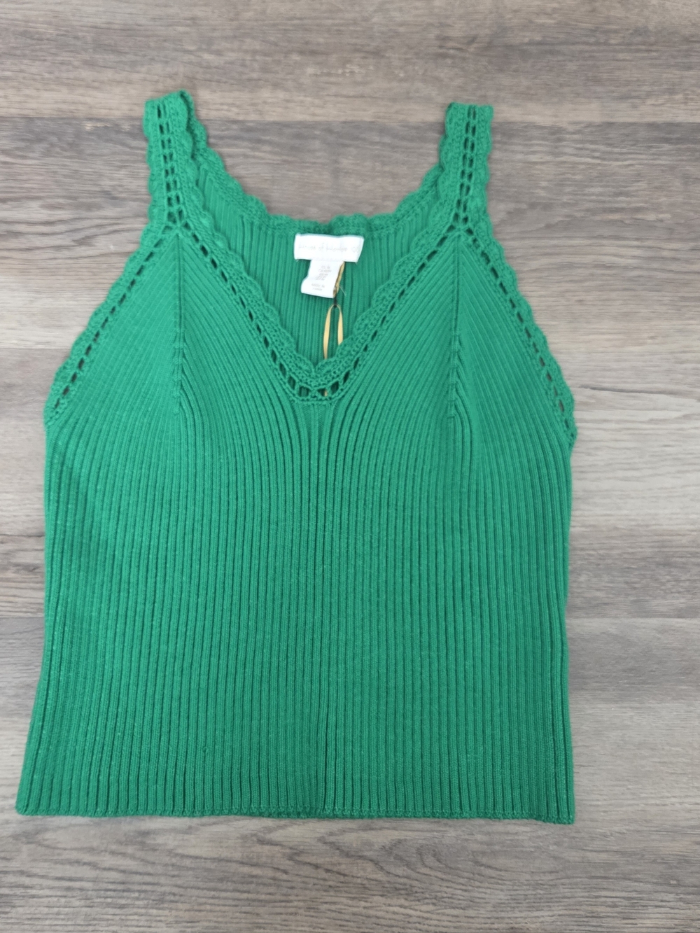 New House of Harlow 1960 Kelly Green Scalloped Crochet Knit Sweater Tank Top M